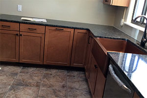 Sapphire Blue Granite Kitchen with Farm Sink